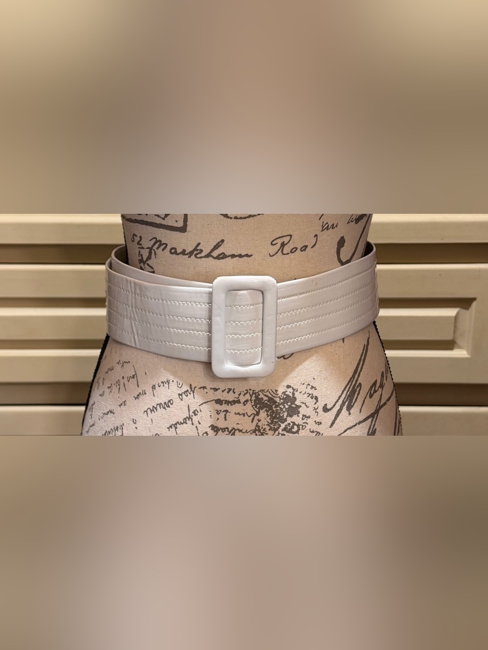 Vintage Calvin Klein White Patent Leather Stitched Wide Waist Belt